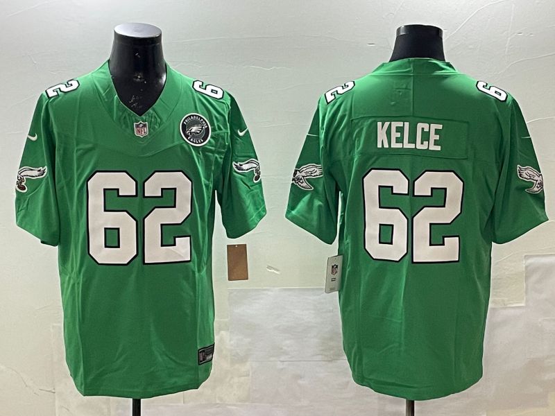 Men Philadelphia Eagles 62 Kelce Green three generations 2025 Nike Vapor Limited NFL Jersey style 23